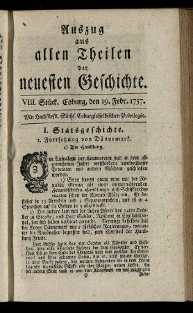 VIII. Stück. Coburg, den 19. Febr. 1757.