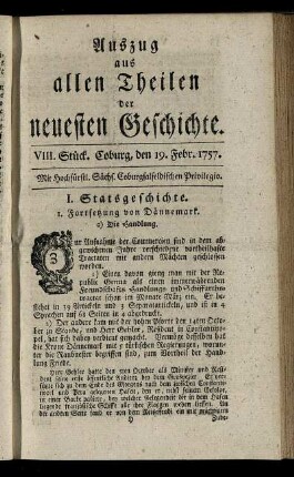 VIII. Stück. Coburg, den 19. Febr. 1757.
