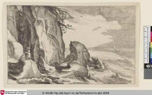 [Küstenlandschaft mit Felsen und zwei Menschen vorne links]