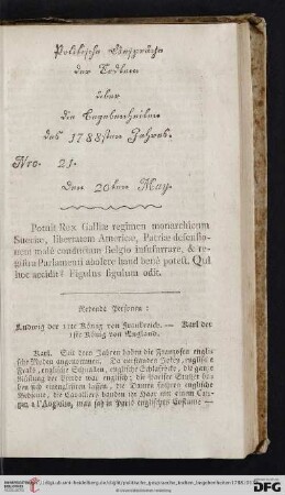 Nro. 21. Den 20ten May