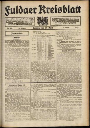 Zweite Ausgabe vom Samstag, den 13. April 1912.