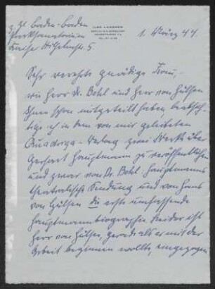 Brief von Ilse Langner an Margarete Hauptmann
