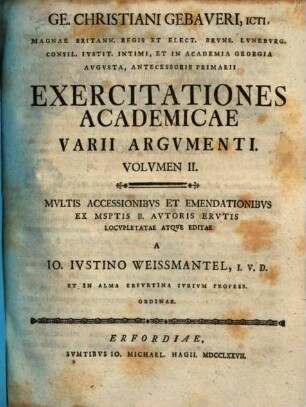 Ge. Christiani Gebaveri ... Exercitationes Academicae Varii Argvmenti, 2