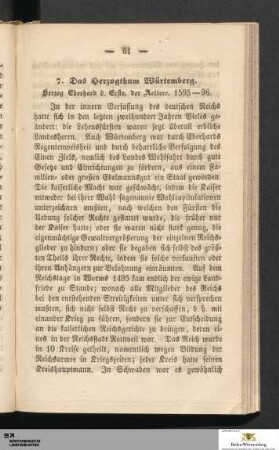 7. Das Herzogthum Würtemberg