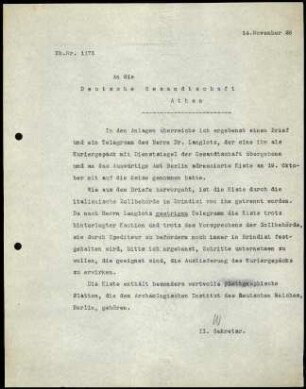 W. Wrede an Deutsche Gesandtschaft