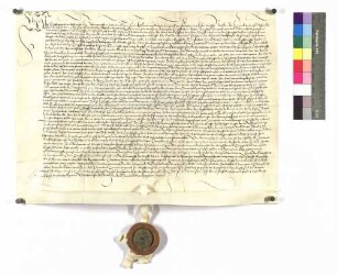 Graf Kraft von Hohenlohe versichert dem Kloster, daß er dessen Gülten und Gefälle, die sie früher schon in Criesbach gehabt hatten, schützen will; angehängtes Siegel: Kraft von Hohenlohe.