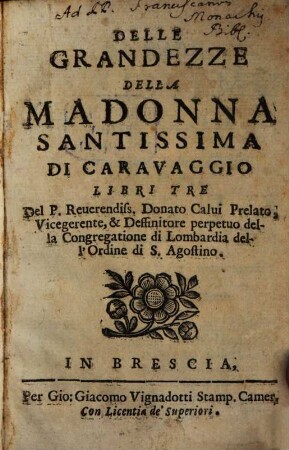 Delle Grandezza della Madonna Santissima di Caravaggio