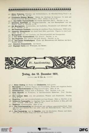 IV. Auctionstag: Freitag, den 13. December 1901
