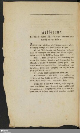 Erklaerung der in diesem Werke vorkommenden Kunstausdrücke etc.