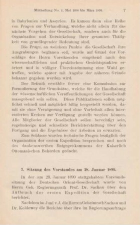 3. Sitzung des Vorstandes am 28. Januar 1899
