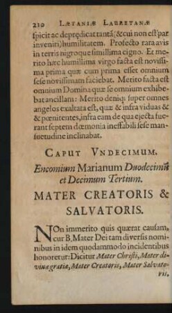 Caput Undecimum. Encomium Marianum Duodecimum et Decimum Tertium. Mater Creatoris & Salvatoris.