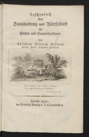 Taschenbuch über Haushaltung und Wirthschaft für Fürsten und Standespersonen