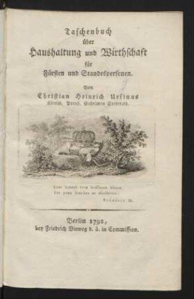 Taschenbuch über Haushaltung und Wirthschaft für Fürsten und Standespersonen