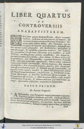 Liber Quartus De Controversiis Anabaptistarum.