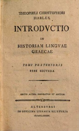 Theophili Christophori Harles Introdvctio In Historiam Lingvae Graecae, 2,2