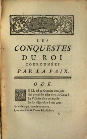 Les Conquestes Du Roi Couronnées Par La Paix : Odes