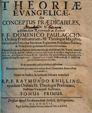 Theoriae Evangelicae, Seu Conceptus Praedicabiles. 1