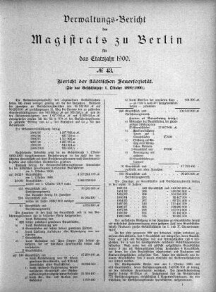 No. 43. Bericht der städtischen Feuer-Sozietät