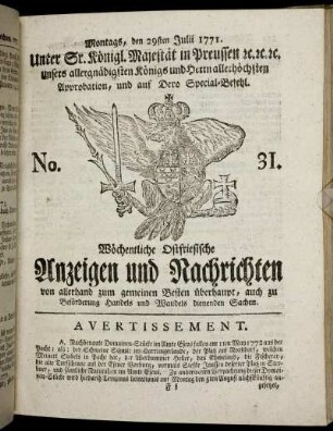 No. 31. Montags, den 29sten Julii 1771.