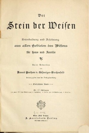 Der Stein der Weisen : illustrierte Zeitschrift zur Verbreitung volkstümlichen Wissens. 15. 1896