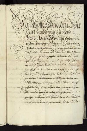 Karl, Hessen-Kassel, Landgraf: Bescheinigung für Bessler, das Perpetuum mobile betreffend, 1718