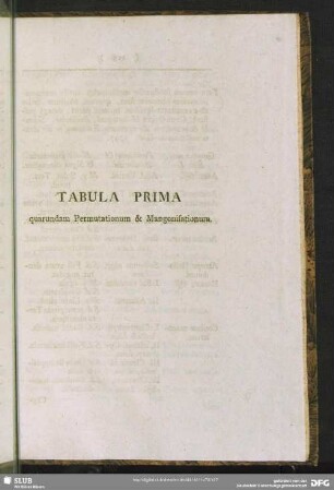 Tabula Prima. quarundam Permutationum & Mangonisationum