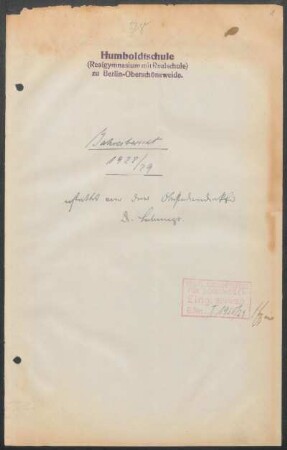 1928/29: Jahresbericht der Humboldtschule, Berlin-Oberschöneweide, Oberschule für Jungen ... - 1928/29