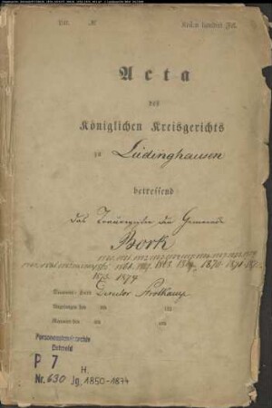 Kirchenbuchduplikat der katholischen Gemeinde Bork (H 1850-1874). (Gemeinde: Bork, katholische Gemeinde)