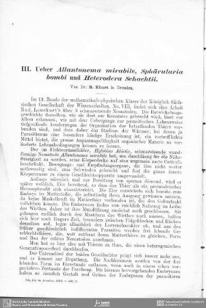Ueber Allantonema mirabile, Sphärularia bombi und Heterodera Schachtii