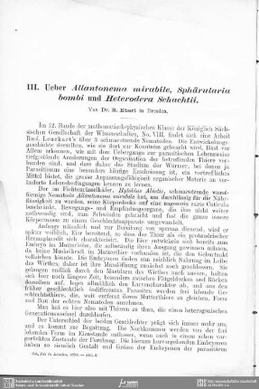 Ueber Allantonema mirabile, Sphärularia bombi und Heterodera Schachtii