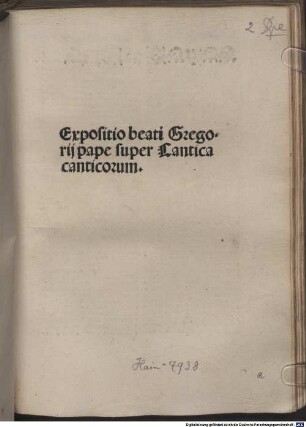 Expositio beati Gregorij pape super Cantica canticorum