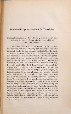 Vermischte Beiträge zur französischen Grammatik, I