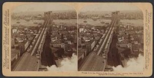 New York. Stadtteilansicht mit Brooklyn Bridge (Vorderseite englisch beschriftet, auf der Rückseite Titel in 6 Spachen)