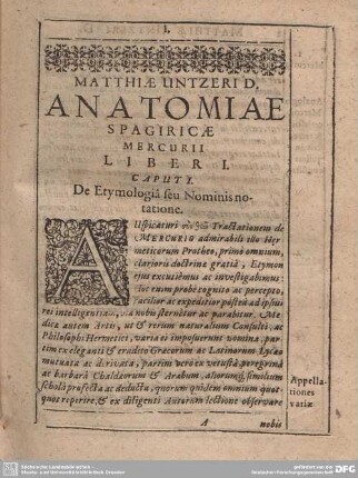 Caput I. De Etymologia seu Nominis notatione.