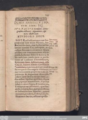 [Caii Institutionum Libri II.] Iul. Pacius recensuit, paragraphos distinxit, argumentis, & notis illustravit.