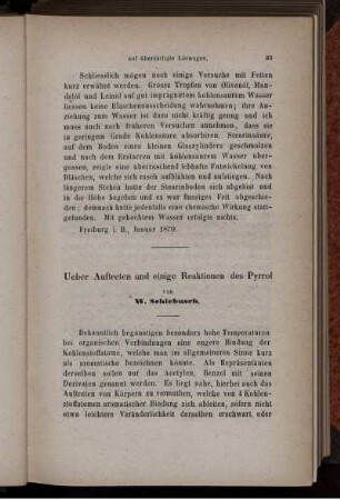 Ueber Auftreten und einige Reaktionen des Pyrrol