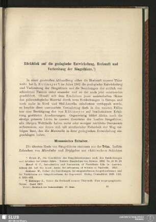 Rückblick auf die geologische Entwickelung, Herkunft und Verbreitung der Säugethiere