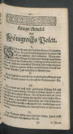 Kriegs-Artickel des Königreichs Polen.