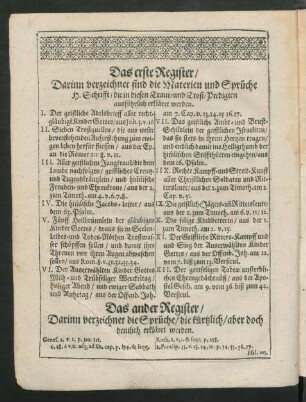 Das ander Register/ Darinn verzeichnet die Sprüche/ die kürtzlich/ aber doch deutlich erkläret werden.