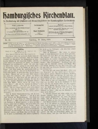 Nr. 13. Hamburg, 28. März 1909. 6. Jahrgang.