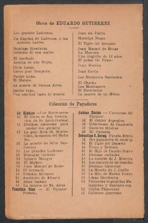 Obras de Eduardo Gutierrez. Colección de payadores