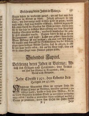 Siebendes Capitel. Bekehrung deren Juden in Valenza ; [...]