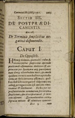 Sectio III. De Postprædicamentis.