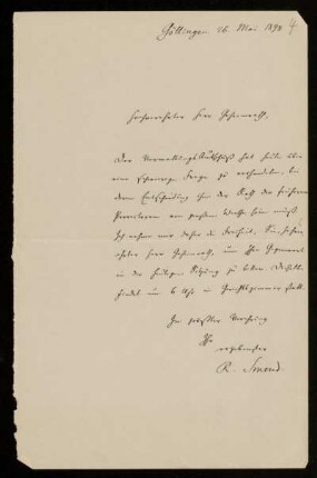 Nr. 4: Brief von Rudolf Smend an Ernst Heinrich Ehlers, Göttingen, 26.5.1898