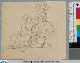 Sitzender Putto mit Büste der Minerva