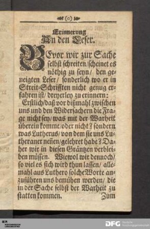 Erinnerung An den Leser.