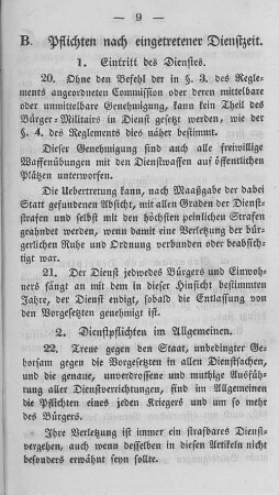 B. Pflichten nach eingetretener Dienstzeit.
