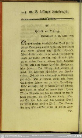 45. Gleim an Lessing. Halberstadt, d. 11. May 1760