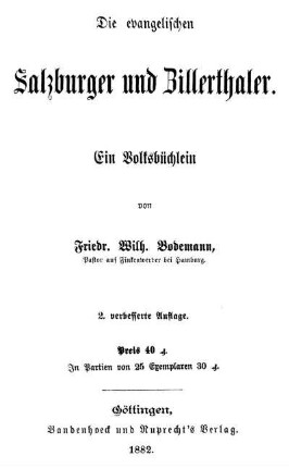 Die evangelischen Salzburger und Zillerthaler