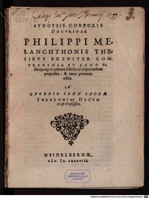 Synopsis corporis doctrinae Ph. Melanchthonis
